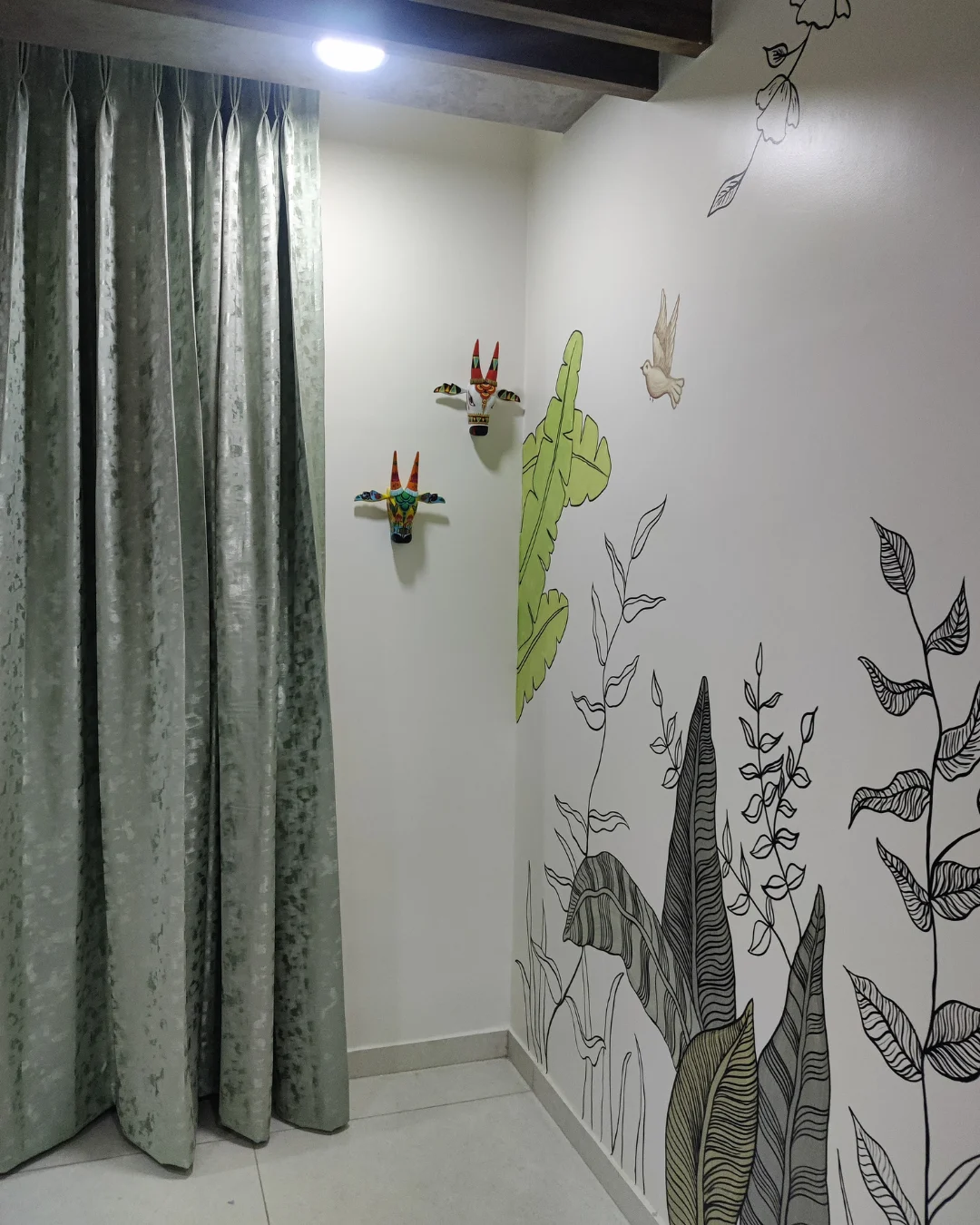 Botanical wall detail and timber framing