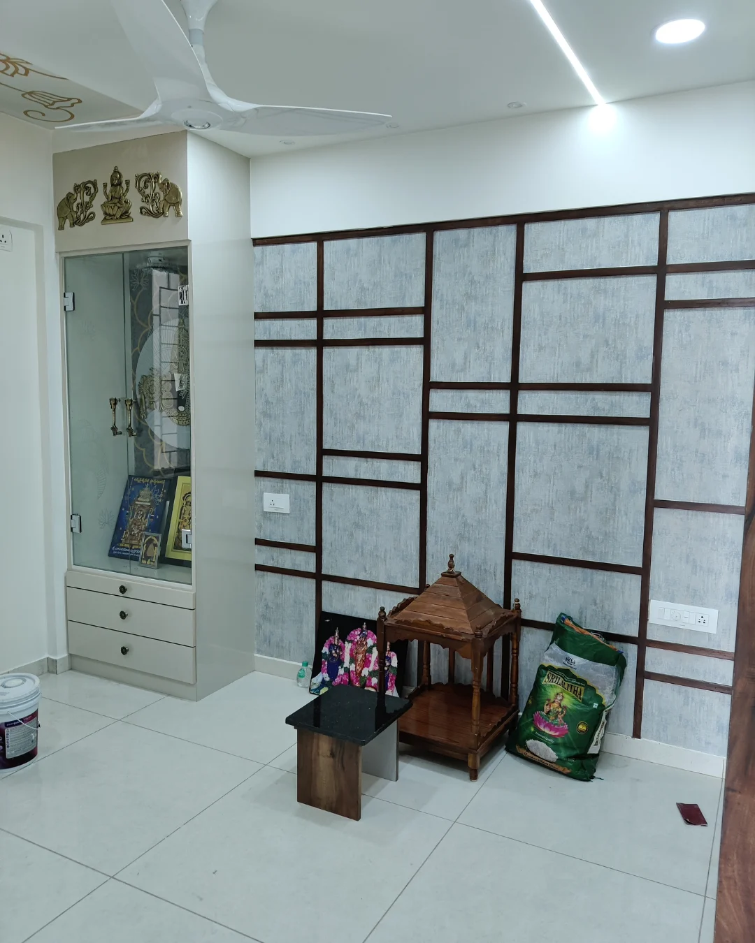 Living room interior with botanical artwork